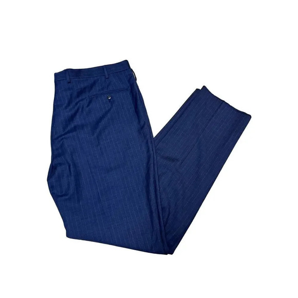 Jos A Banks Navy Blue Pinstriped Suit Pants Size 43 Business Career Wool - Picture 2 of 5